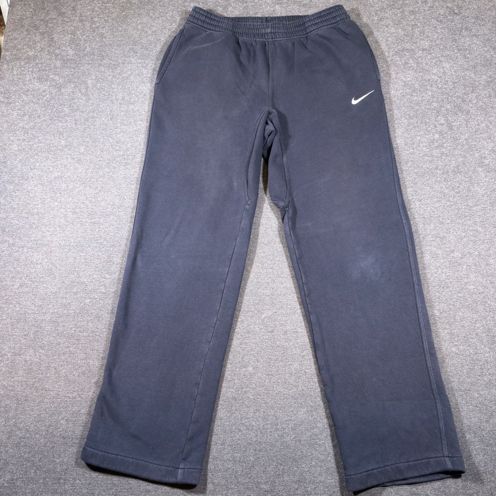 Nike Sweatpants Men Medium Navy Blue Fleece Embroidered Swoosh Straight Leg